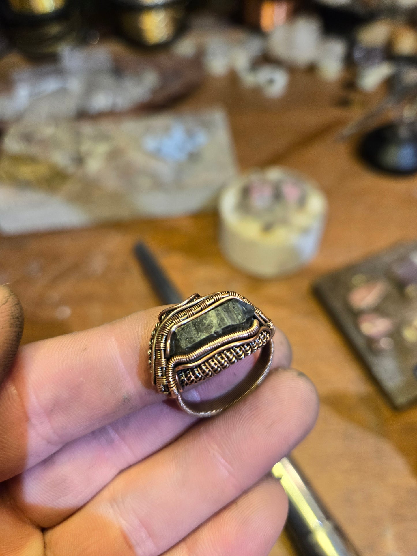 Smokey tibetan quartz ring