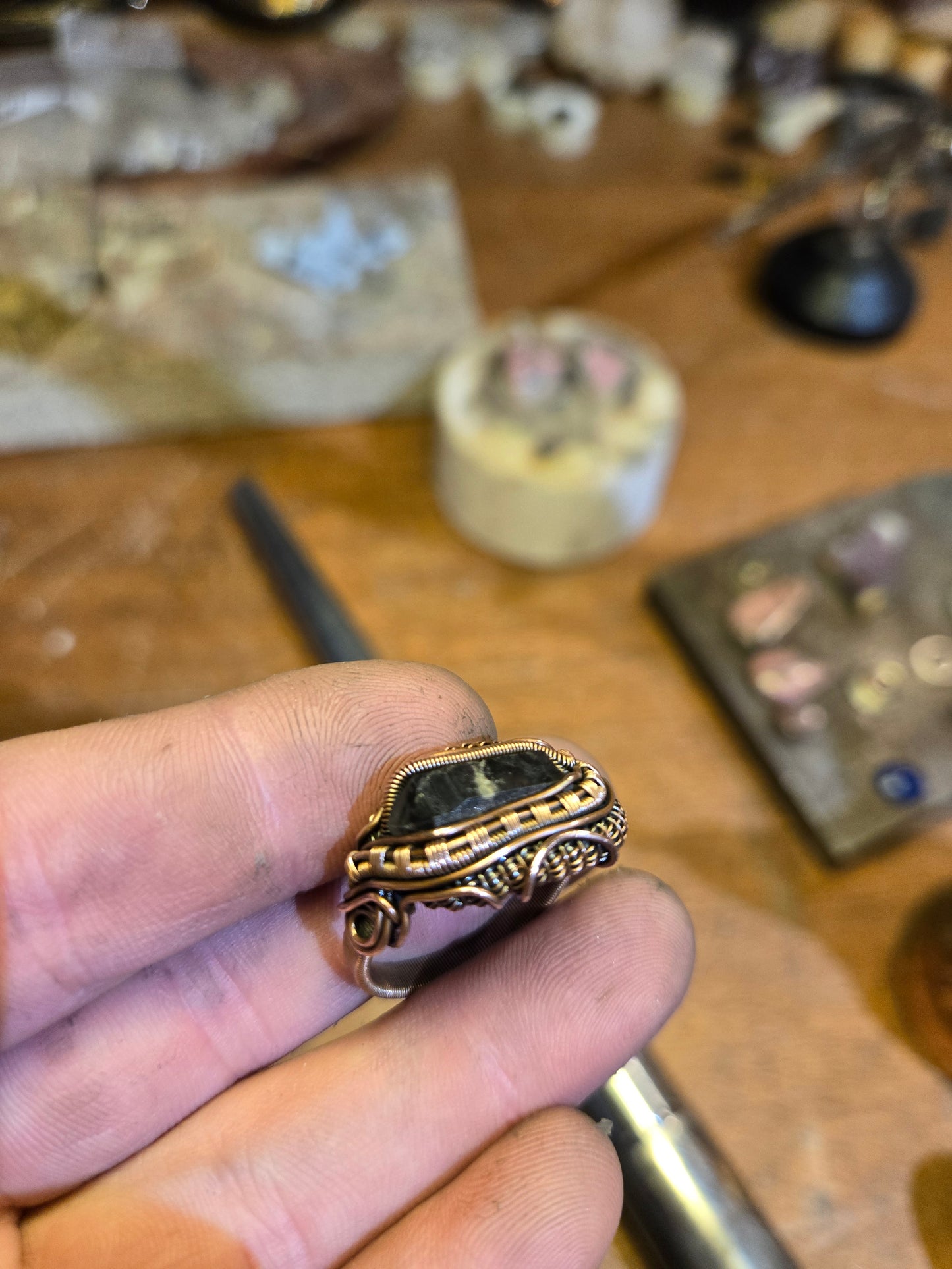 Smokey tibetan quartz ring