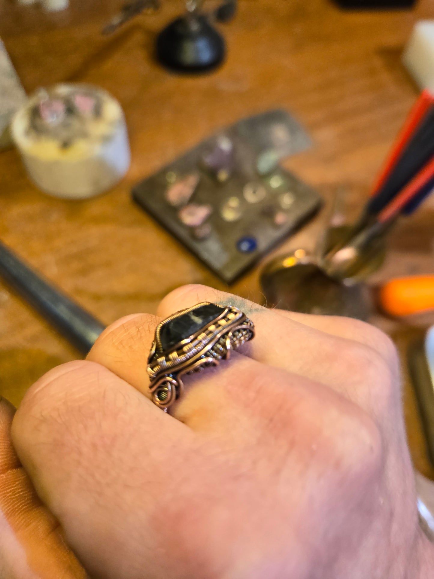 Smokey tibetan quartz ring