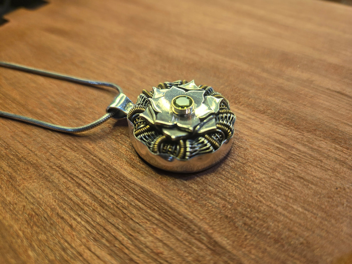 Sterling and 14k gold Peridot mandala