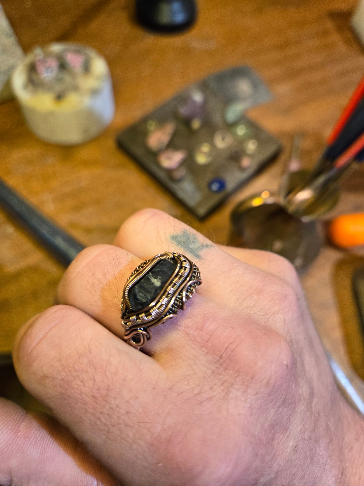 Smokey tibetan quartz ring