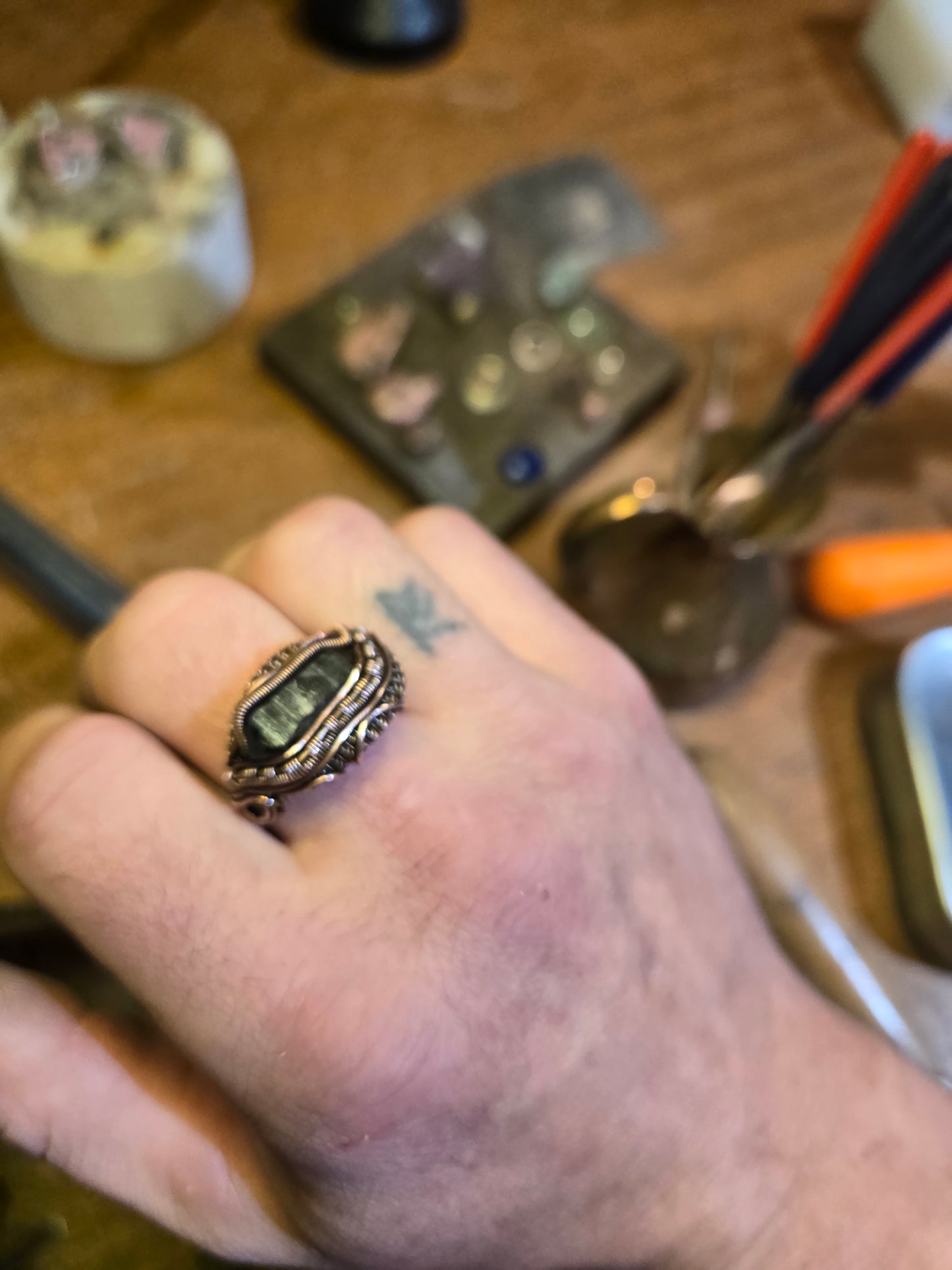 Smokey tibetan quartz ring