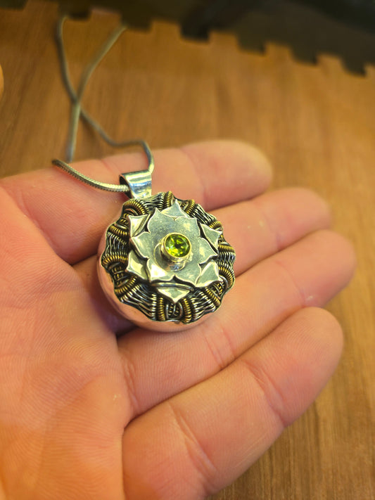 Sterling and 14k gold Peridot mandala